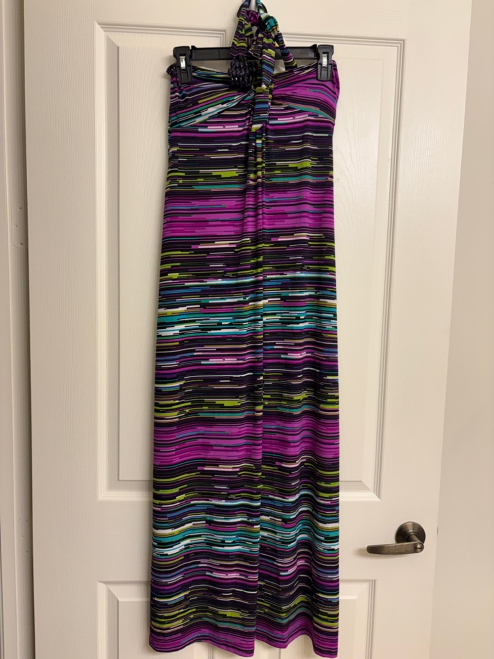 Striped Backless Halter Maxi Dress in Purple Multi
